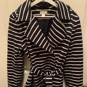 Navy blue/white striped trench coat
